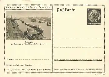 Lernt Deutschland kennen! Duisburg Hafen Ganzsache 6 Pfennig Hindenburg braun * 1935