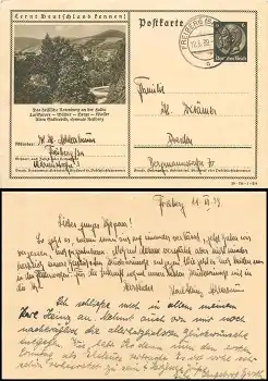 Lernt Deutschland kennen! Rotenburg Fulda Ganzsache 6 Pfennig Hindenburg braun  o Freiberg 12.6.1939