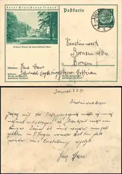Lernt Deutschland kennen! Bendorf Rhein Ganzsache 6 Pfennig Hindenburg grün o Salzwedel 9.7.1934