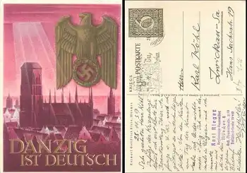 Danzig ist Deutsch WHW Ganzsache Künstlerkarte Gottfried Klein o München 28.11.1939
