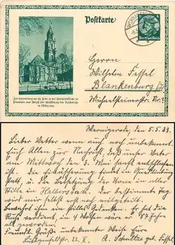Potsdam Ganisionskirche Eröffnung des Reichstages 1933 Ganzsache 6 Pfennig  Friedrich der Grosse o 1933