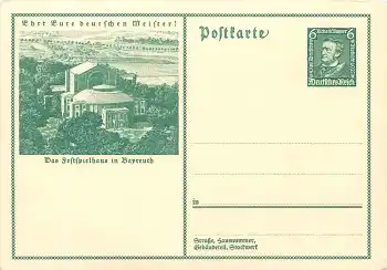 Bayreuth Festspielhaus Ganzsache P249 6 Pfennig Nothilfe 1933 Richard Wagner