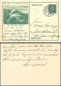 Bayreuth Festspielhaus Ganzsache P249 6 Pfennig Nothilfe 1933 Richard Wagner o Bayreuth 29.7.1934