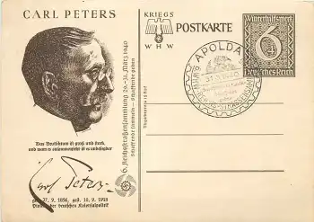 WHW Ganzsache Carl Peters Sonderstempel Apolda 6. WHW Reichs-Strassensammlung 31.3.1940