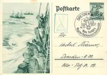 Fischer Axster Heudtlaß Ganzsache Sonderstempel Dresden Tag der Nationalen Solidarität 4.12.1937 "Sachsen am Werk"