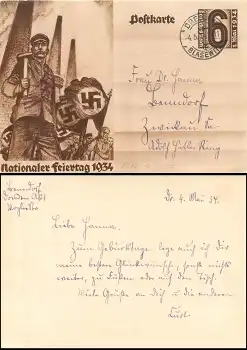 Propagandakarte Nationaler Feiertag 1934 Ganzsache o Dresden 4.5.1934