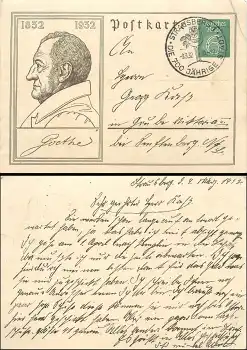 Johann Wolfgang von Goethe Ganzsache 6 Pfennig o Strausberg 9.3.1932