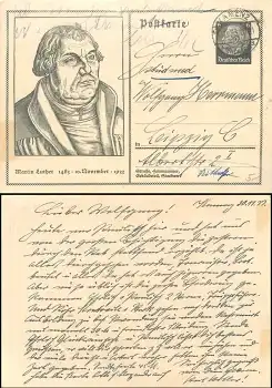Martin Luther Ganzsache P 224 6 Pfennig Hindenburg o Kamenz 30.11.1933