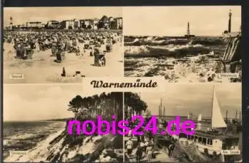 Warnemünde Am Strom Schiff Strand o 16.7.1958