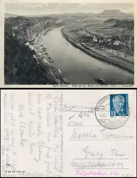 01824 Kleinhennersdorf Kreis Pirna Landpoststempel auf AK Rathen o Königstein 5.9.1953