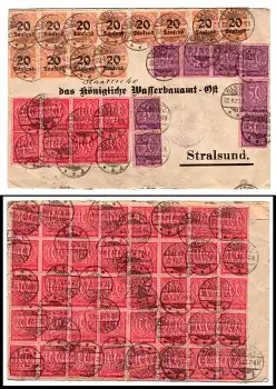 Deutsches Reich Infla Massenfrankatur von Saßnitz nach Stralsund 22.9.1923