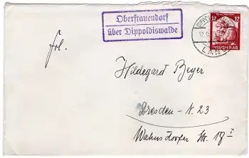 01868 Oberfrauendorf über Dippoldiswalde Landpoststempel o Dippoldiswalde Land 12.9.1935