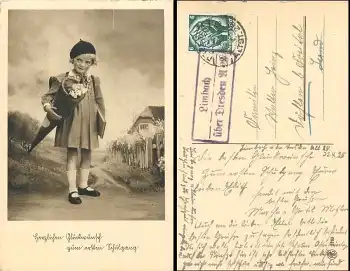 01723 Limbach über Dresden Landpoststempel auf AK Schulanfang o 22.4.1935