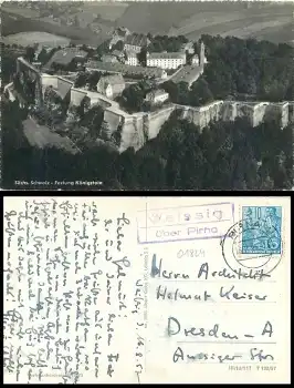 01796 Weissig über Pirna Landpoststempel auf AK Königstein o 16.8.1957