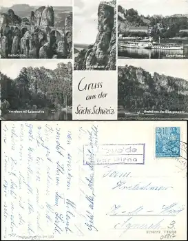 01847 Utewalde über Pirna Landpoststempel auf AK Sächsische Schweiz o 15.8.1958