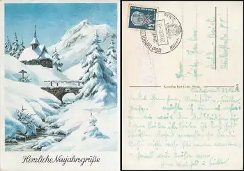 01768 Niederfrauendorf über Dippoldiswalde Landpoststempel auf Neujahrskarte o 29.12.1952