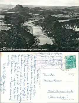 01855 Schönbach Sebnitz Landpoststempel auf AK Postelwitz o 7.6.1957