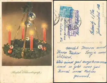 03205 Groß Jehser über Calau Landpoststempel auf Weihnachtskarte o 14.12.1955