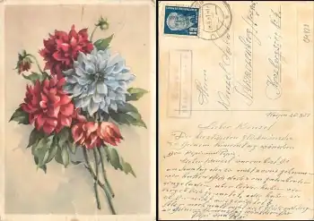 04838 Kospa über Eilenburg Landpoststempel auf Blumenkarte o 28.9.1951