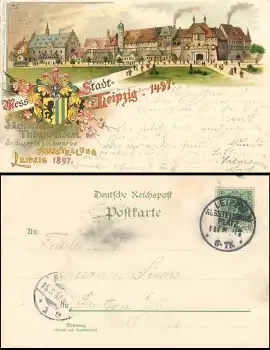 Leipzig Industrie & Gewerbe Ausstellung 1897 Litho Sonderstempel Ausstellungsplatz 14.8.1897 Karte 10
