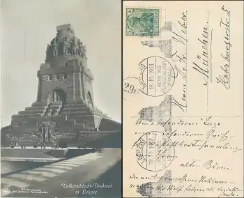 Leipzig Völkerschlachtdenkmal Sonderstempel Weihe 18.10.1913 nach München Briefträgerstempel 290