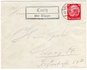 04808 Canitz über Wurzen Landpoststempel o 12.3.1934
