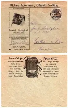 04639 Gößnitz Sachsen-Altenburg Werbeumschlag der Firma Ackermann 1.3.1913