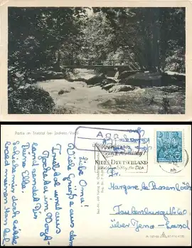 Aga über Gera Landpoststempel auf AK Triebtal o 20.6.1958