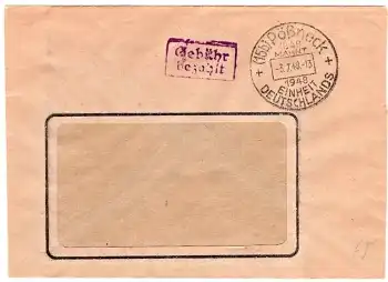 Pößneck violetter Gebühr bezahlt Stempel auf Brief o 3.7.1948