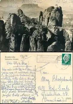 07616 Thalbürgel über Eisenberg Landpoststempel auf Ak Bastei o 11.9.1964