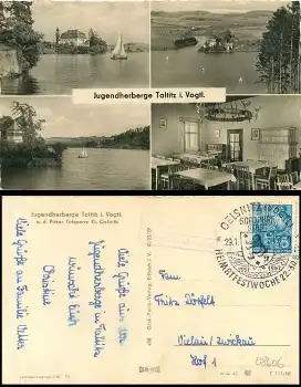 08606 Taltitz über Oelsnitz (Vogtl) Landpoststempel auf AK Jugendherberge o 29.1.1957