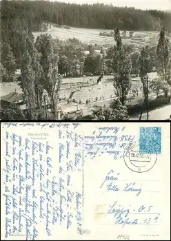 07429 Sitzendorf Schwimmbad Landpoststempel Oberhain über Rudolstadt o 20.8.1958