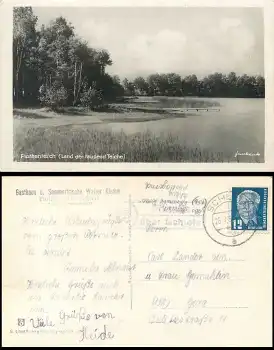 07907 Pörmitz über Schleiz 15 Landpoststempel auf AK Plothenteich o 26.7.1952
