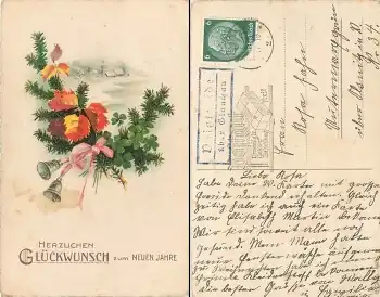 08371 Voigtlaide über Glauchau Landpoststempel auf Neujahrskarte 31.12.1937