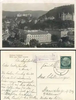 09477 Schmalzgrube über Marienberg Sachsen Landpoststempel auf AK Karlsbad o 17.10.1940