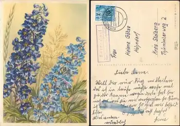 09337 Bernsdorf über Hohenstein-Ernstthal 1 Landpoststempel auf Blumenkarte o 22.11.1954