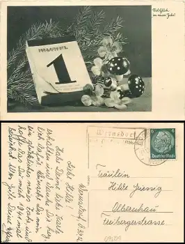 09509 Wernsdorf über Pockau (Flöhatal) Landpoststempel auf Neujahrskarte o 31.12.1940