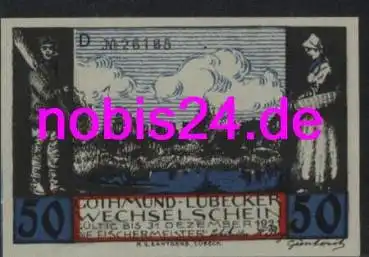 Lübeck Notgeld Fischer Netze 50 Pfennige um 1920