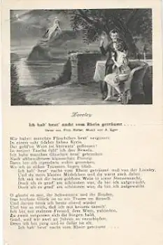 56346 Loreley Paar "Ich habe heut nacht vom Rhein geträumt" Liederkarte * ca. 1930