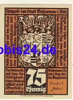 99631 Weissensee Notgeld 75 Pfennige um 1920