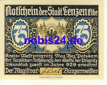 19309 Lenzen Notgeld 75 Pfennige um 1920