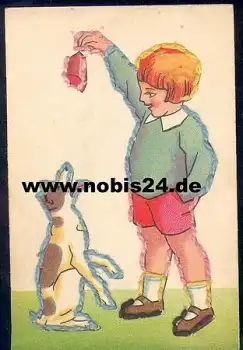 Kind mit Hund Austickbild *ca. 1930