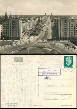 Berlin Stalinallee mit Landpoststempel Userin über Neustrelitz o 1962