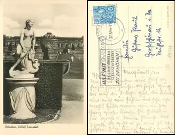 Marquardt über Potsdam Landpoststempel auf AK Sanssouci o 27.8.1955