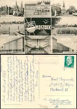 Alt Sührkow über Teterow Landpoststempel auf AK Rostock gebr. 1962