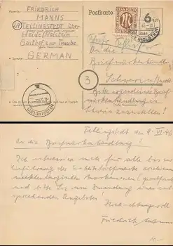Ganzsache 6 Pfennig bezahlt grau o Heide (Holstein) 8.5.1946 nach Schwerin
