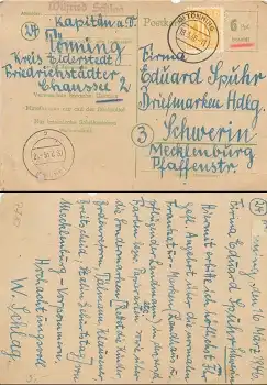 AM Post auf Ganzsache 6 Pfennig grün o Tönning 18.3.1946