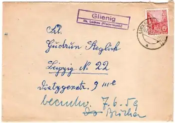 15938 Glienig üb. Luckau (Niederlausitz) Landpoststempel o 7.6.1956