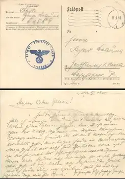 Heimat - Kraftfahr - Park Feldpost 2. WK stummer Stempel 16.5.1940 Feldpostnummer 02589