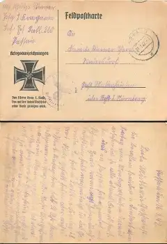 Eisernes Kreuz 1. Klasse Feldpost 2. WK 1. Infanterie Ersatz Bataillon 260 o Passau 27.1.1942